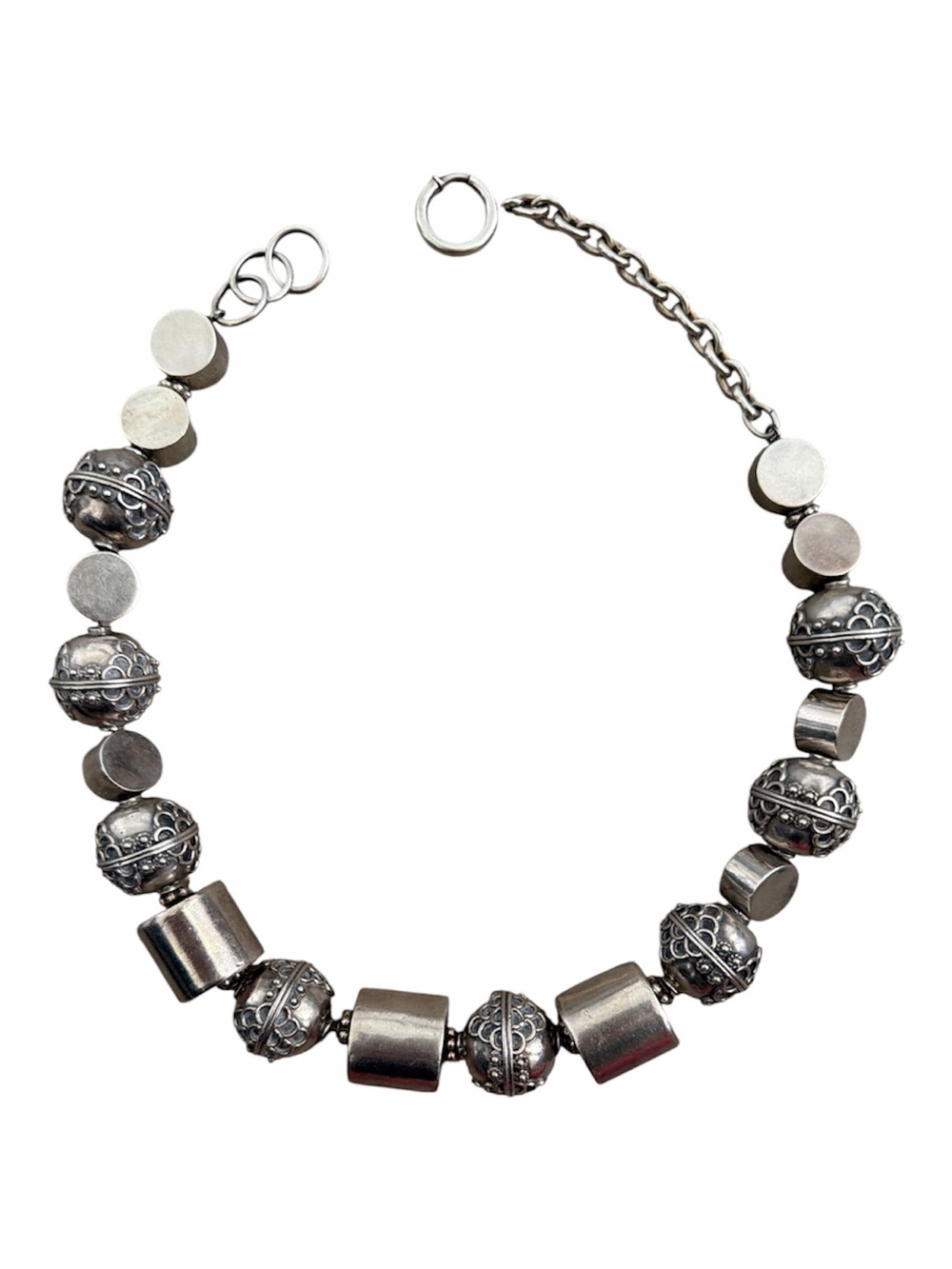 Vintage  925 Sterling Silver Barrel Beaded Statement Necklace
